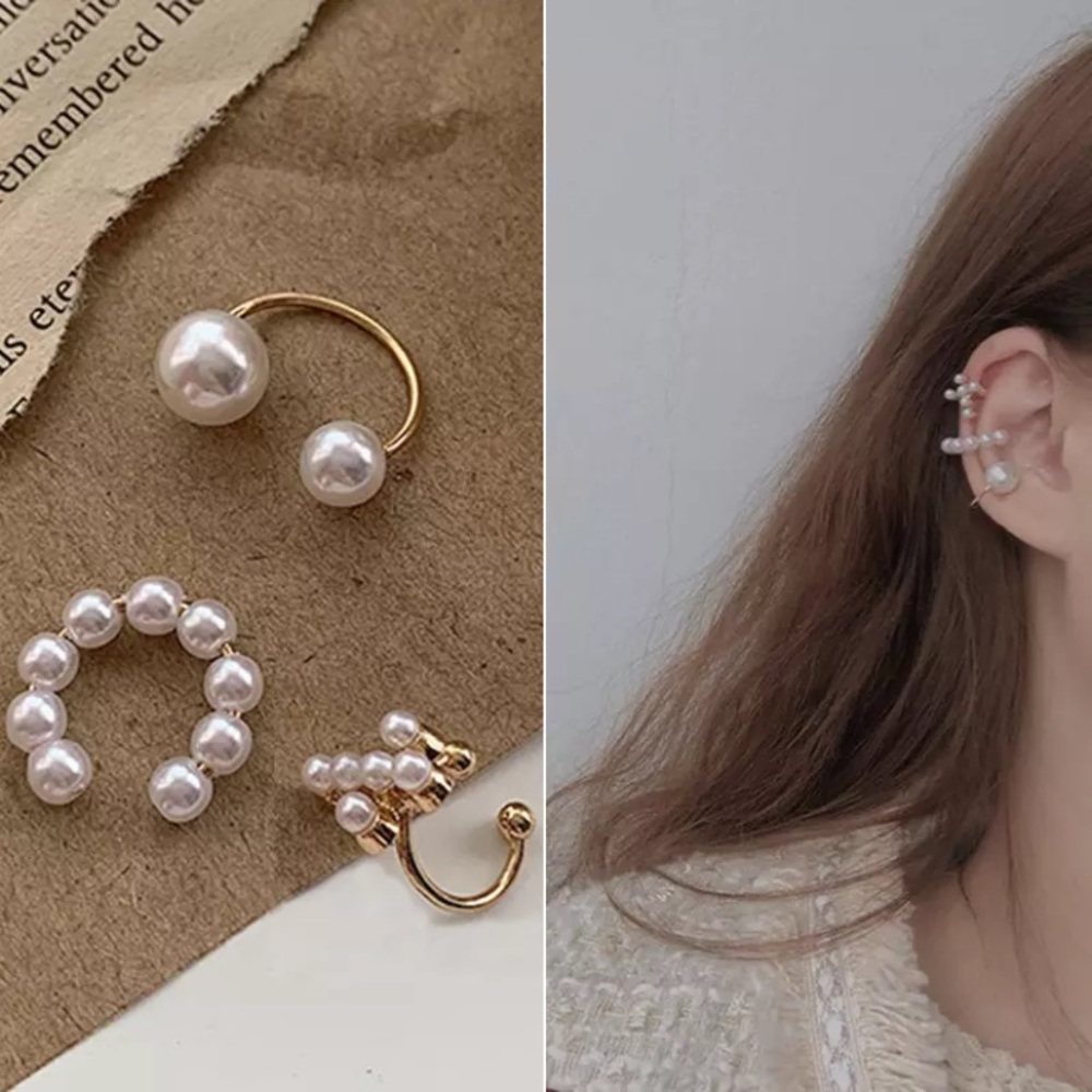 NEW Gold Cross Pearl Cuff 3 Piece Earring Set